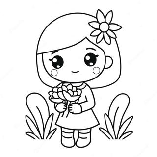 Pagina Para Colorir Da Menina Kawaii Adoravel Segurando Flores 37426-31157