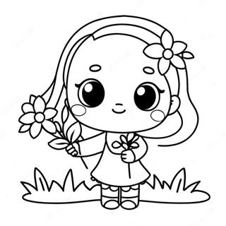 Pagina Para Colorir Da Menina Kawaii Adoravel Segurando Flores 37426-31159