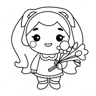 Pagina Para Colorir Da Menina Kawaii Adoravel Segurando Flores 37426-31160