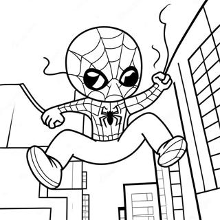 Pagina Para Colorir Do Chibi Homem Aranha Balancando Pela Cidade 37997-31607