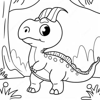 Pagina Para Colorir Do Fofo Parasaurolophus Brincando Na Floresta 38667-32140