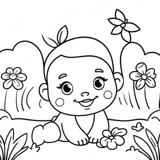 Pagina Para Colorir Da Fofa Bebe Jasmine Em Um Jardim De Flores 38707-32162