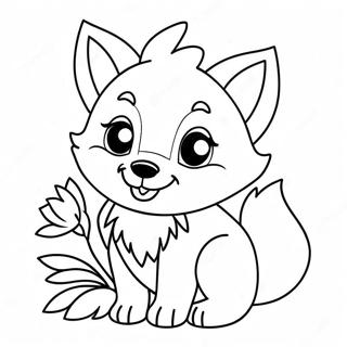 Pagina Para Colorir Lobo Kawaii Brincalhao Com Flores 39648-32903