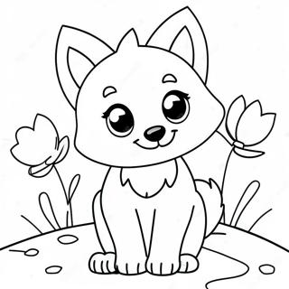 Pagina Para Colorir Lobo Kawaii Brincalhao Com Flores 39648-32904