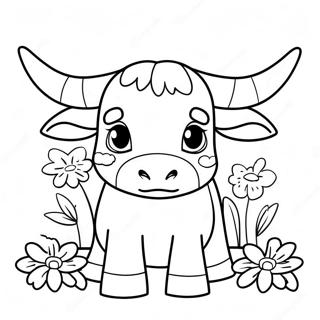 Pagina Para Colorir De Um Fofo Longhorn Do Texas Com Flores 43403-36122