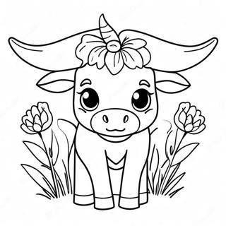 Pagina Para Colorir De Um Fofo Longhorn Do Texas Com Flores 43403-36123