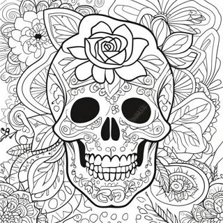 Pagina Para Colorir De Design Intricado De Caveira Com Rosa 4341-3501