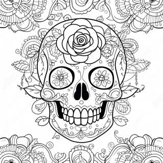 Pagina Para Colorir De Design Intricado De Caveira Com Rosa 4341-3504