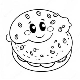 Pagina Para Colorir De Bagel Fofo Com Rosto Sorridente 43583-36265