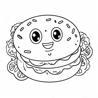 Pagina Para Colorir De Bagel Fofo Com Rosto Sorridente 43583-36268