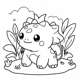 Pagina Para Colorir Do Bulbasaur Fofo Em Um Jardim 4361-3517