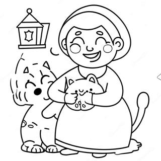 Pagina Para Colorir Da Tia Engracada Com Um Gato 43693-36350