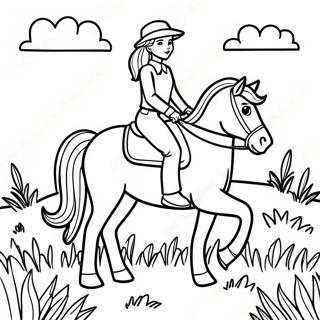 Pagina Para Colorir De Uma Menina Realista Montando Um Cavalo Em Um Pradaria 47373-39410