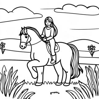 Pagina Para Colorir De Uma Menina Realista Montando Um Cavalo Em Um Pradaria 47373-39411