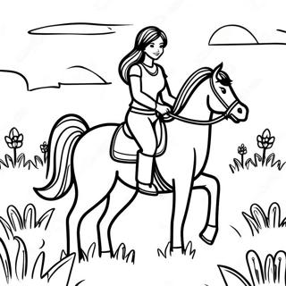 Pagina Para Colorir De Uma Menina Realista Montando Um Cavalo Em Um Pradaria 47373-39412