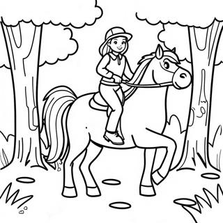 Pagina Para Colorir De Uma Menina Aventureira Montando Um Cavalo Na Floresta 47374-39413