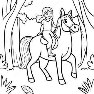 Pagina Para Colorir De Uma Menina Aventureira Montando Um Cavalo Na Floresta 47374-39416