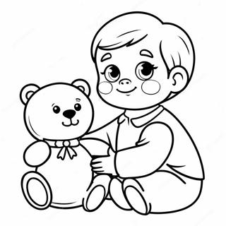 Pagina Para Colorir De Um Lindo Bebe Menino Com Urso De Pelucia 47595-39578