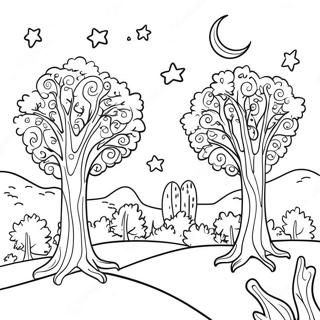 Pagina Para Colorir Da Noite Estrelada Com Arvores Fantasticas 48815-40550