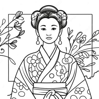 Pagina Para Colorir Da Menina Japonesa Em Kimono Tradicional 49024-40718