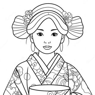 Pagina Para Colorir Da Menina Japonesa Em Kimono Tradicional 49024-40719