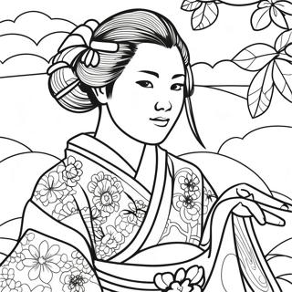 Pagina Para Colorir Da Menina Japonesa Em Kimono Tradicional 49024-40720