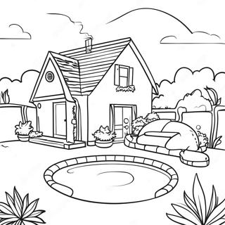 Casa Com Piscina Páginas Para Colorir