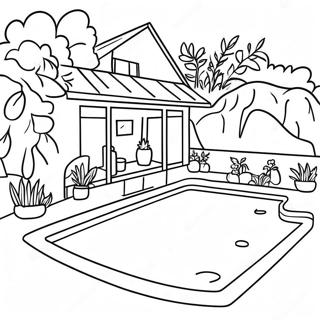 Pagina Para Colorir De Uma Casa Aconchegante Com Piscina No Quintal 49065-40743