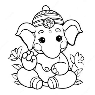 Pagina Para Colorir Ganesha Fofo Com Flores 49815-41554