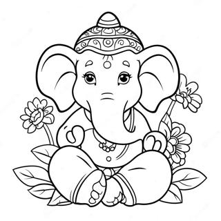 Pagina Para Colorir Ganesha Fofo Com Flores 49815-41555