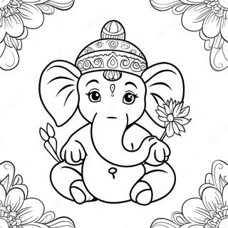 Pagina Para Colorir Ganesha Fofo Com Flores 49815-41556