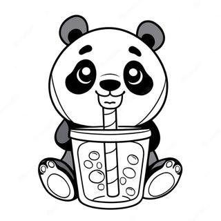 Panda Fofo Aproveitando Boba Pagina Para Colorir 50385-42005