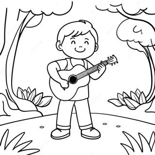 Pagina Para Colorir Do Menino Com Ukulele Legal Brincando No Parque 52957-44047