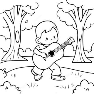 Pagina Para Colorir Do Menino Com Ukulele Legal Brincando No Parque 52957-44048