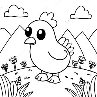 Pagina Para Colorir Do Frango Fofo Do Minecraft Em Um Campo 52987-44050