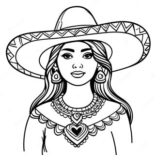 Menina Mexicana Com Sombrero Para Colorir 53117-44165