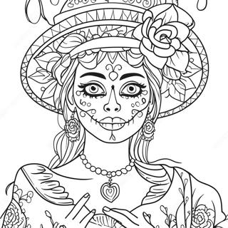 Pagina Para Colorir Da Catrina Elegante Com Flores 54311-45226