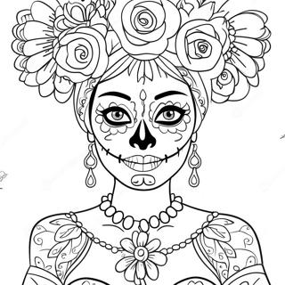 Pagina Para Colorir Da Catrina Elegante Com Flores 54311-45227