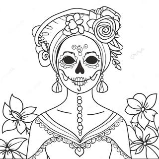 Pagina Para Colorir Da Catrina Elegante Com Flores 54311-45228