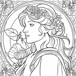 Pagina Para Colorir Do Design Floral De Alphonse Mucha 54661-45496