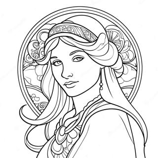 Pagina Para Colorir Da Dama Art Nouveau De Alphonse Mucha 54662-45503