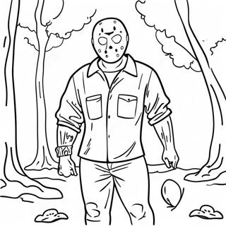 Pagina Para Colorir Do Jason Voorhees Em Uma Floresta Escura 56192-46719