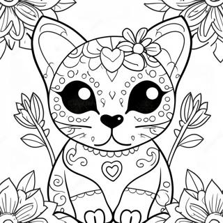 Pagina Para Colorir Gato De Caveira De Acucar Colorido Com Flores 56822-47221