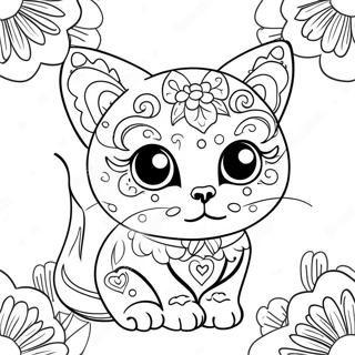 Pagina Para Colorir Gato De Caveira De Acucar Colorido Com Flores 56822-47222