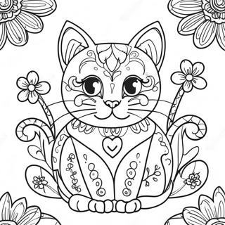 Pagina Para Colorir Gato De Caveira De Acucar Colorido Com Flores 56822-47223