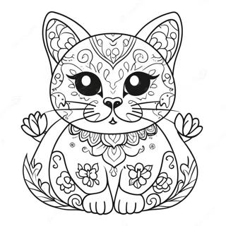 Pagina Para Colorir Gato De Caveira De Acucar Colorido Com Flores 56822-47224