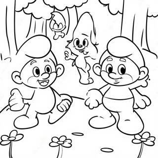 Pagina Para Colorir Dos Smurfs Felizes Brincando Na Floresta 5734-4589