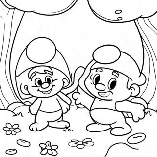 Pagina Para Colorir Dos Smurfs Felizes Brincando Na Floresta 5734-4592