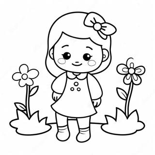 Pagina Para Colorir De Menina De Desenho Animado Fofa Com Flores 57435-47746