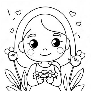 Pagina Para Colorir De Menina De Desenho Animado Fofa Com Flores 57435-47747